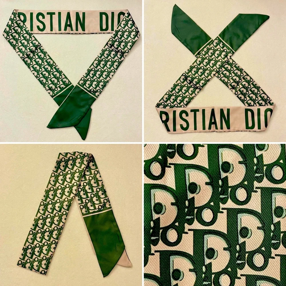 *D*I*O*R* Monogram Print Twilly Bandeau Wrap Scarf
